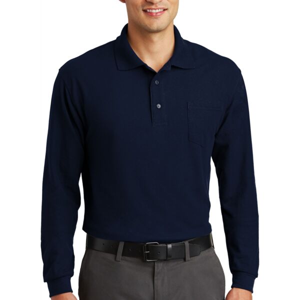 Long Sleeve Silk Touch Polo with Pocket Thumbnail